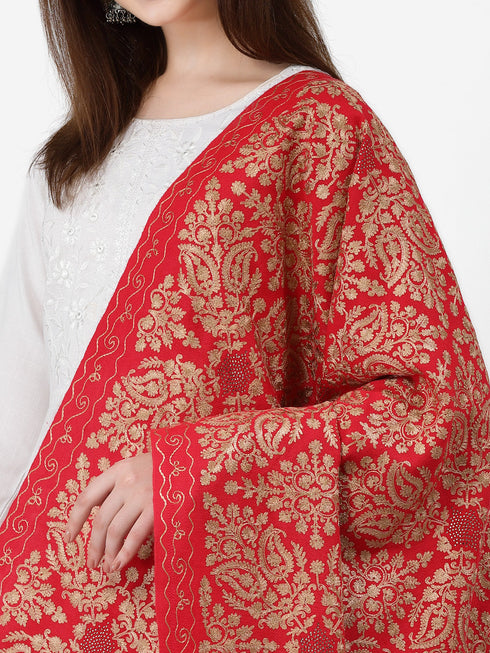 Women's Aari Embroidery and Stone Work Wool Shawl
